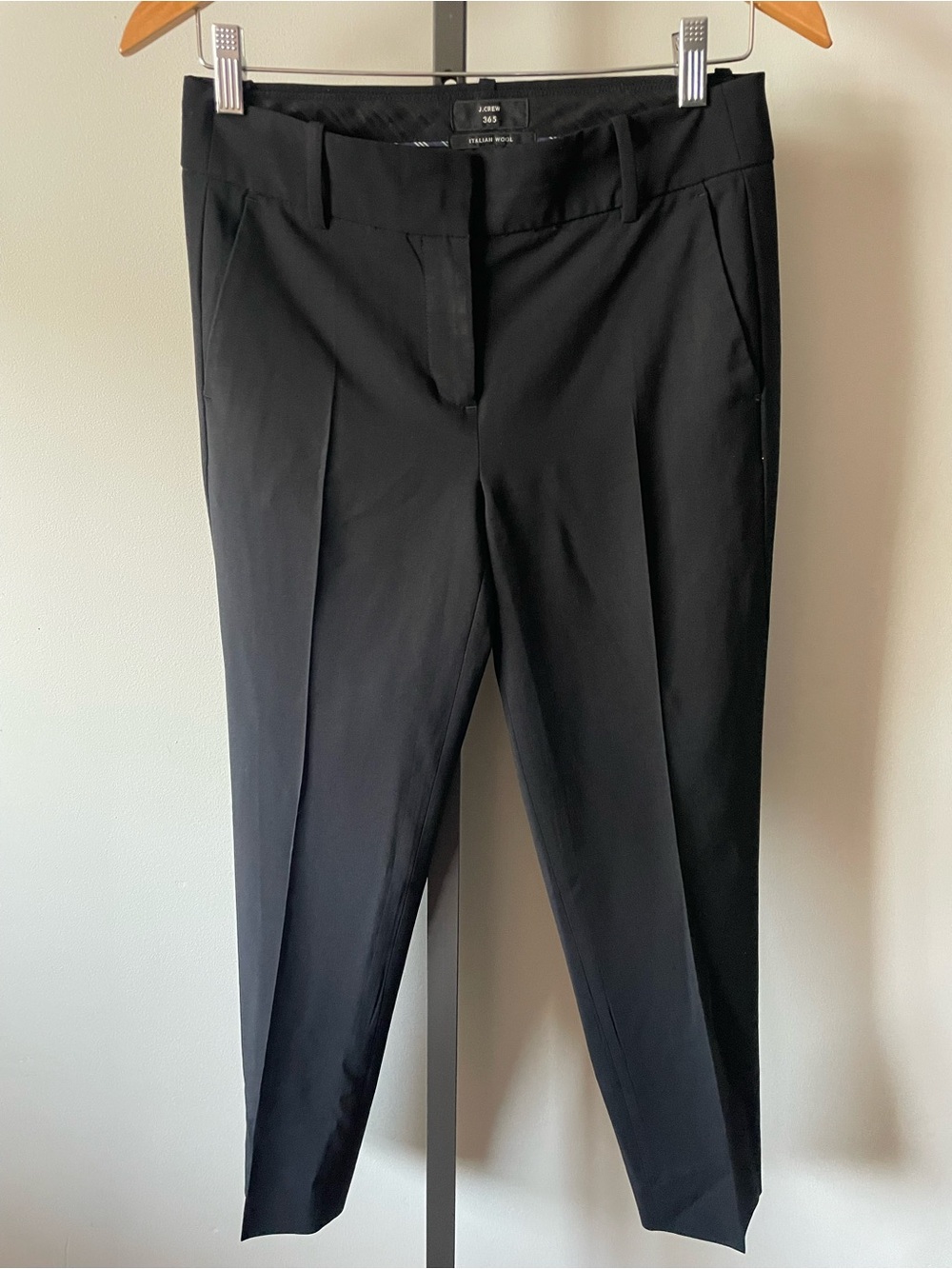 J Crew 365 Italian Wool Stretch Dress Pants Black Ankle Trousers Size 2